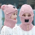 thumbnail image 3 of Gorro de punto con orejeras y bufanda circular, gorro cálido de punto a prueba de viento de invierno siamés para mujer (rosa, mediano) JAMW Sencillez, 3 of 5