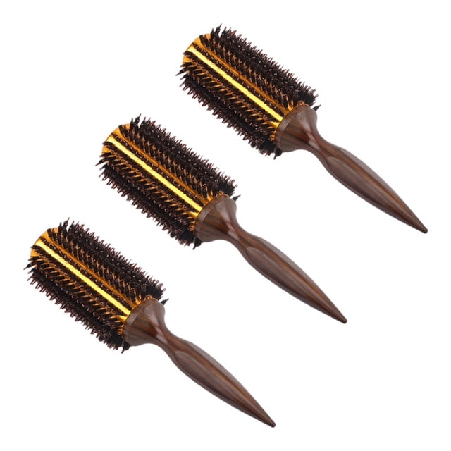 3X Peine de Sarga Recta para El Cabello, Cepillo de Cerdas de Jabalí Natural, Cepillo Redondo, Rizador de Soplado