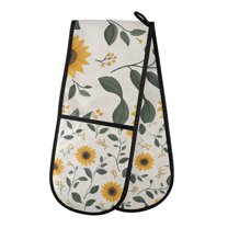 Yayeee Double Oven Mitt Kitchen Heat Resistant Baking 35" x7" Quilted Glove, Sunflower Pattern