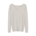 thumbnail image 4 of ManxiVoo Women's V Neck Knitted Sweater Long Sleeve Solid Color Warm Low Neck Base Layer Winter Top XL Size White, 4 of 4