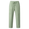 thumbnail image 4 of PIMSSY Men Casual Summer Pants With Stretch Drawstring Waist Multiple Pockets Lightweight Linen Beach Trousers For Outdoor Travel Male Relaxed Fit Solid Color Slacks, 4 of 4