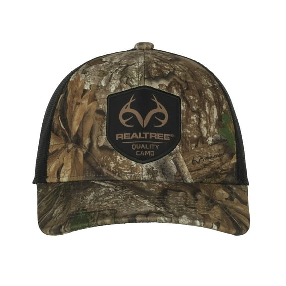 Men's Realtree APX Camo/Black 6 panel Structured Pre-Curved Cotton Camo Cap with Hook Loop Closure, One Size