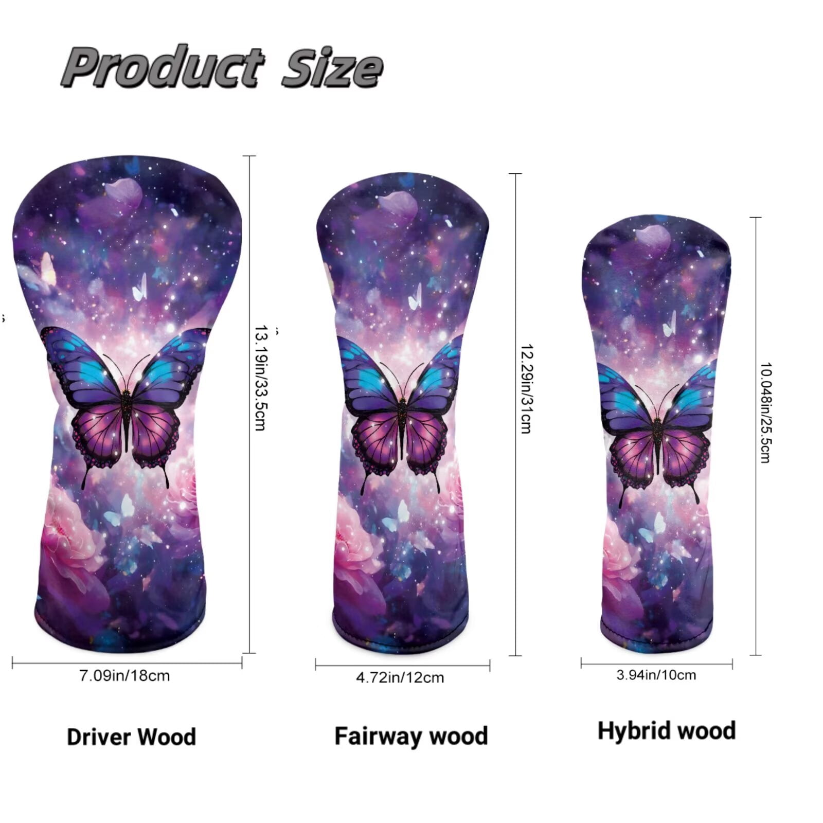 Uorisanigo Golf Headcovers Set for Women Men, 3pcs Golfclub Head Covers - Floral Butterfly Golf Driver Headcover, Fairway Wood Cover, Hybrid Cover - Wrinkle-Resistant PU Leather