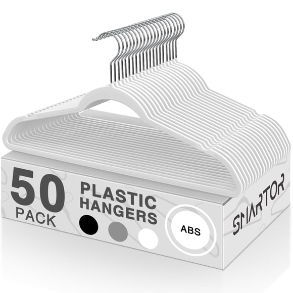 Perchas de plástico Smartor para ropa, 50 unidades, color blanco