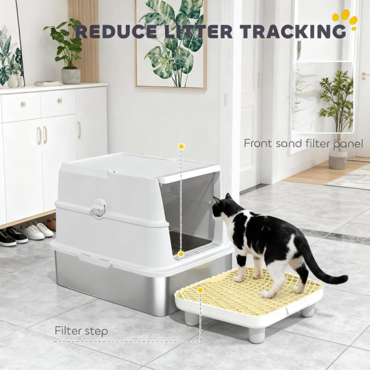 23.7" Fully Enclosed Stainless Steel Cat Litter Box - XL Spacious, Odor Control & Scratch Resistant, Easy-Clean Flip-Top for Cats Up to 15 lbs (23.7"Lx15.8"Wx17"H)