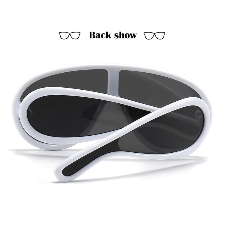 Women Fashion Wave Mask Oversized Silver Mirrored Futuristic Shield Sun Glasses Fashion Wave Mask Sunglasses for Women Men Oversized Silver  main image 4