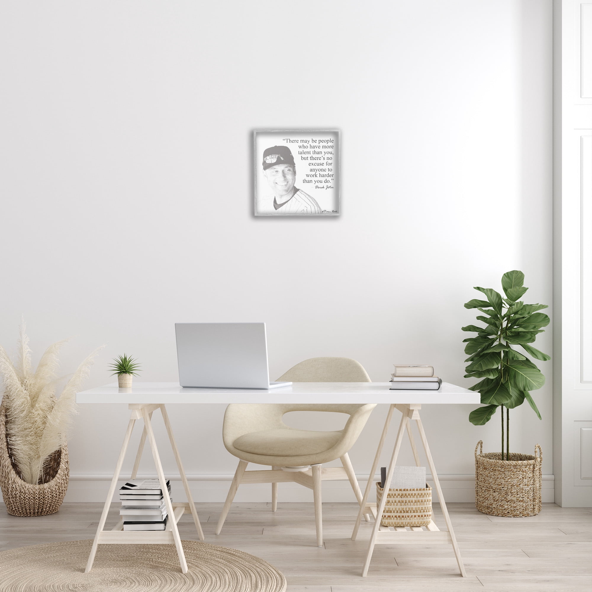 Stupell Industries Work Hard Derek Jeter Quote Inspirational Painting Gray Framed Art Print Wall Art, 17 x 17