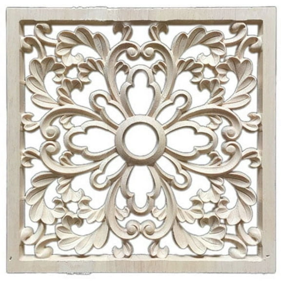 1X Rubber Wood Carved Onlay Applique DIY Decor #F:20*20cm