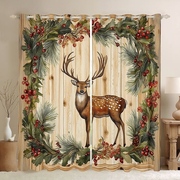 Homewish Brown Deer Black Out Curtains for Teens,Jungle Wildlife Curtains Pack of 2 (42x63 Each),Tree Leaves Bedroom Curtains,Luxury Bedroom Decor