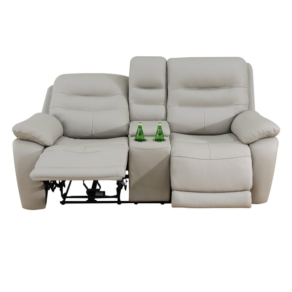 MAYEERTY 2-Seater Recliner, Genuine Leather Loveseat Sofa with Storage & Cup Holder for Living Room