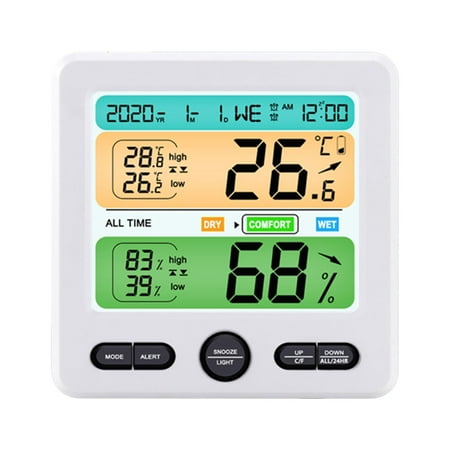 Puloru Indoor Temperature and Humidity Clock Hygrometer Home Thermometer