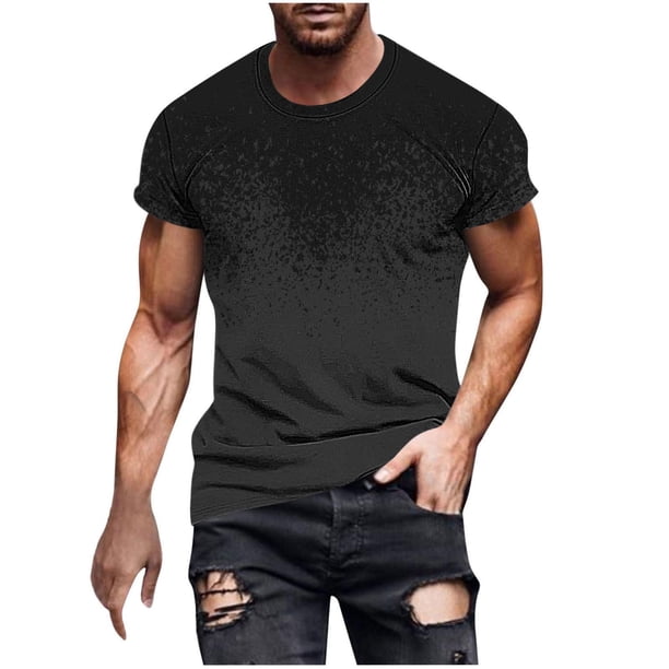 Camisetas de Manga Larga para Hombres Imprimir Fallow Cuello Redondo Camiseta, Moda Casual Manga Corta Mezcla de Algodón/Lino