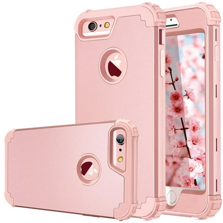 iPhone 6S Case,iPhone 6 Case,Fingic 3 in 1 Hybrid Case for Women Girls Anti Slip Full-Body Shockproof Rugged Cover Hard PC & Soft Silicone Protective Case for iPhone 6/6S (4.7 inch),Rose