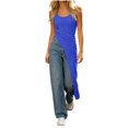 thumbnail image 4 of Craaazy Sleeveless Maxi Tank Tops for Women Slim Fit Square Neck Side Ruched Asymmetrical Split Hem Solid Color Long Blouse for Spring Summer Beach Daily Dating Wear, 4 of 8