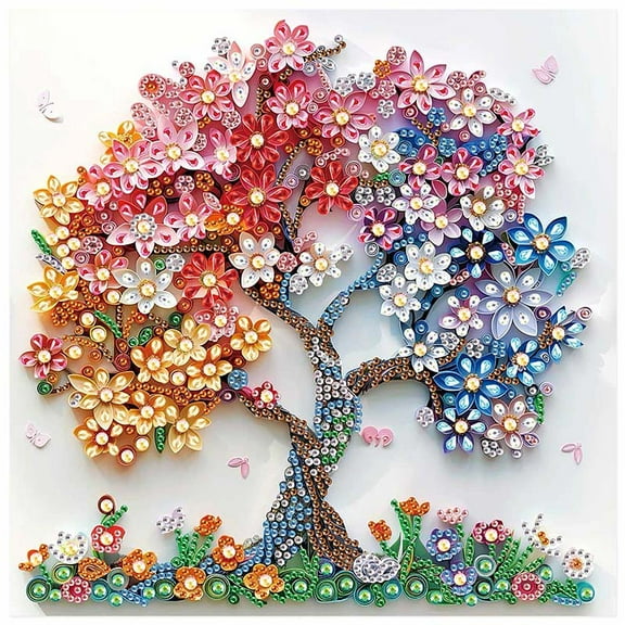 5D DIY Diamond Painting Kit Colourful Floral Tree Creative Handicraft for Home Wall Decor, Birthday or Christmas Gift