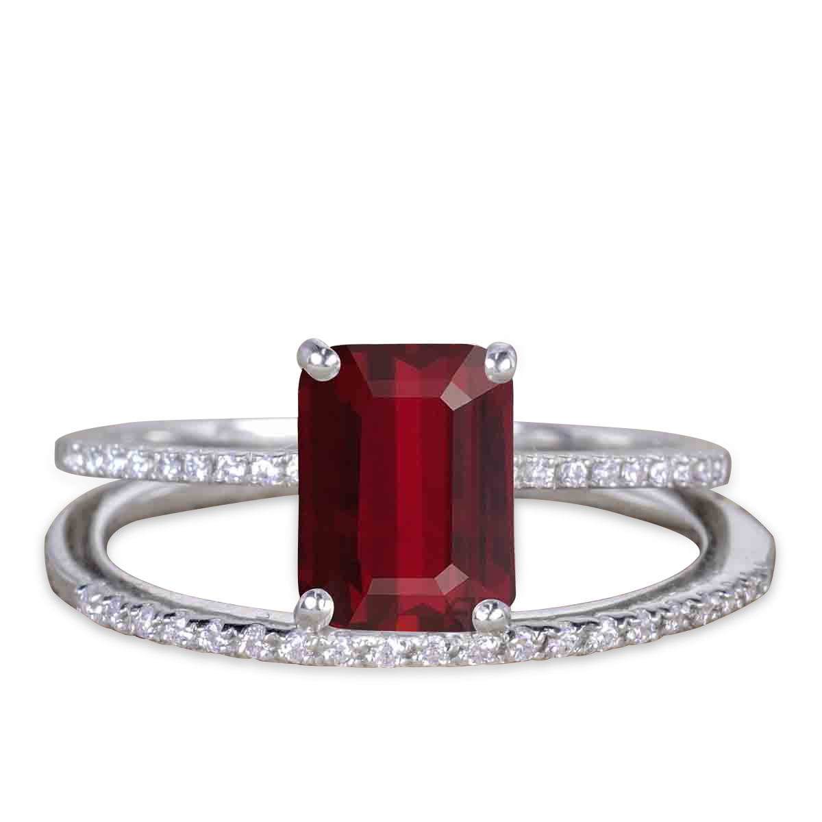 JeenMata 1.50 Carat Emerald Cut Genuine Ruby Wedding Set