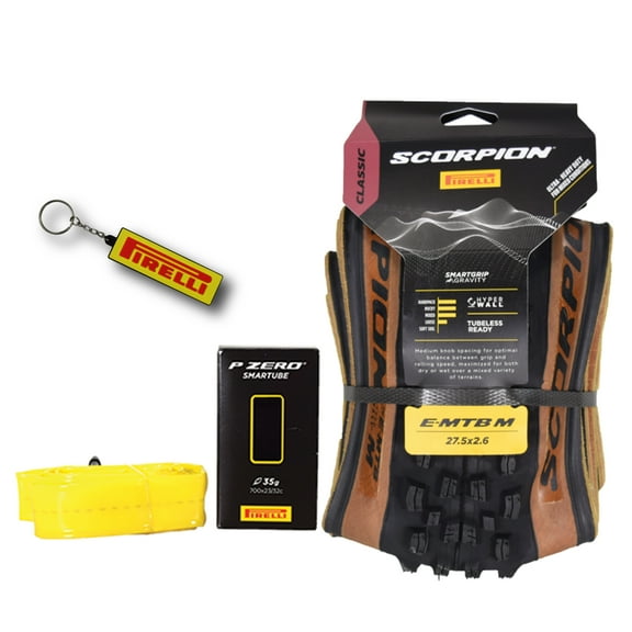 Pirelli Scorpion E-MTB M 65-584 (27.5 x 2.6) MTB Bicycle Tire & SmarTUBE 23/32-622 - Versatile E-Mountain Bike Tire for Trail and Enduro Use, Mixed Terrain, MTB, 120 TPI E-Bike Tire w/Keychain