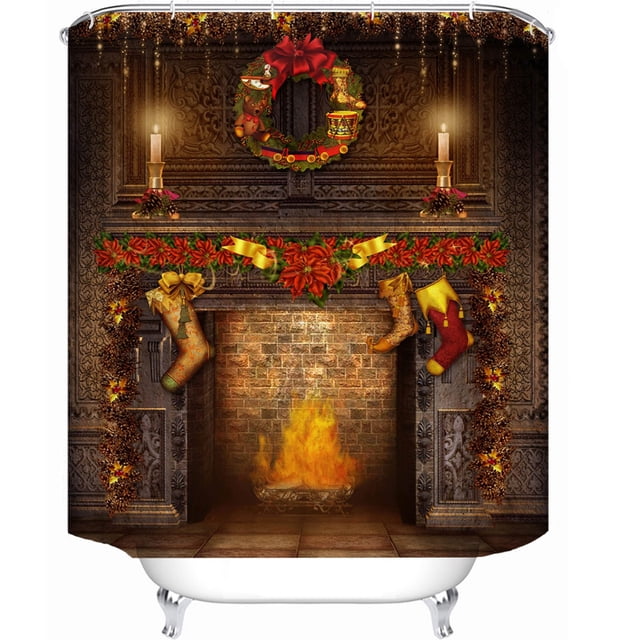 PEONAVET Décorations de Couleur Rideau de Douche de Noël Imprimé Polyester Rideau de Douche