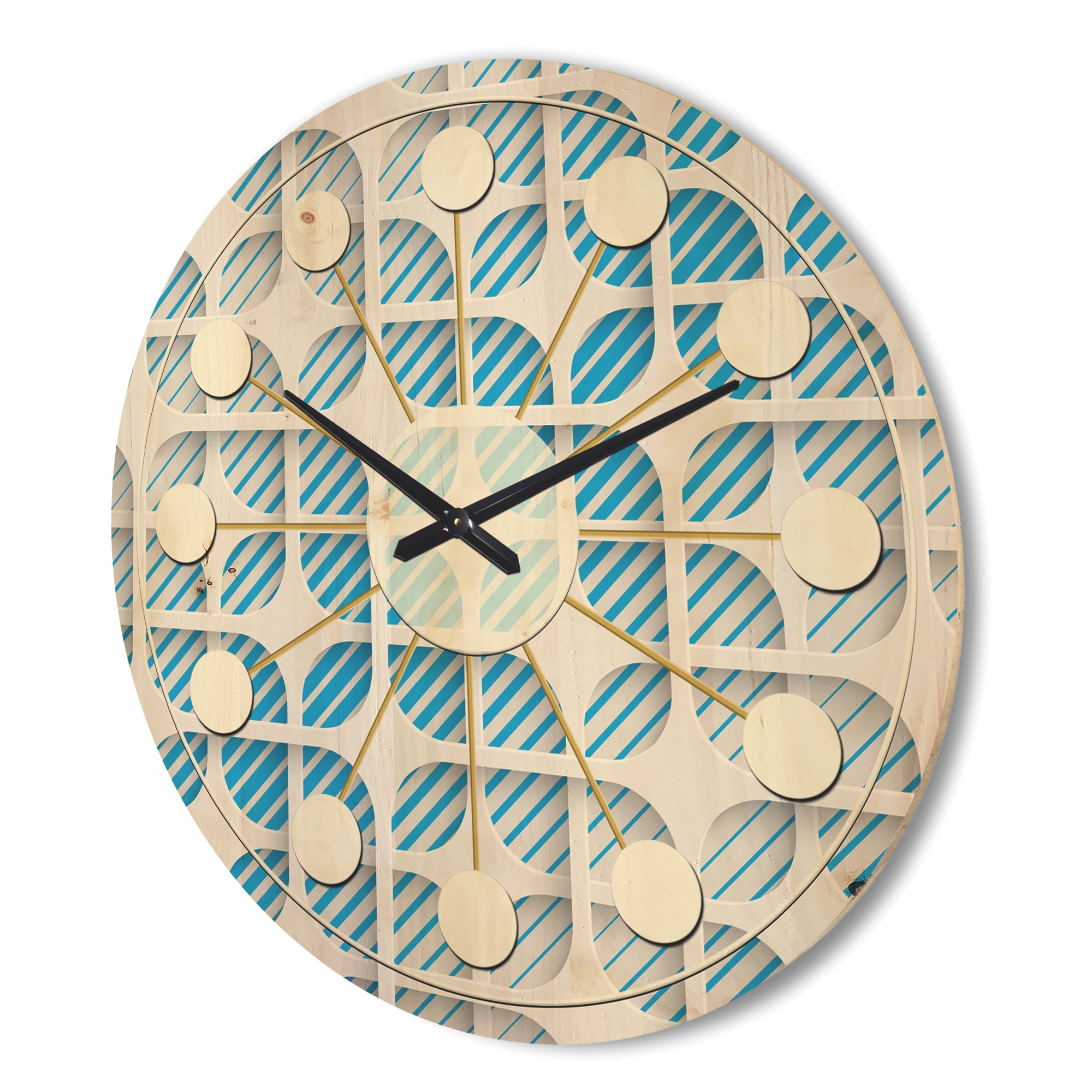 Designart '3D Blue and White Pattern II' Mid-Century Modern Wood Wall Clock