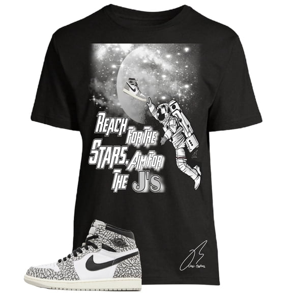 Shirt To Match Jordan Retro 1 White Cement Elephant Print,Astronaut Unisex Graphic Tee,Sneaker Match,Gift (L, Black)