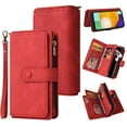 thumbnail image 1 of Phone Case for Samsung Galaxy A14 5G, Galaxy A14 5G Wallet Case, Luxury Folio Flip Leather Cover [Zipper Pocket] [Wrist Strap] [Kickstand] for Samsung Galaxy A14 5G 6.6 inch, Red, 1 of 8
