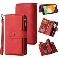 Phone Case for Samsung Galaxy A14 5G, Galaxy A14 5G Wallet Case, Luxury Folio Flip Leather Cover [Zipper Pocket] [Wrist Strap] [Kickstand] for Samsung Galaxy A14 5G 6.6 inch, Red