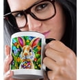 thumbnail image 2 of 3drose, Easter Bunny with a Bowl of Colorful Eggs. Grass, Plants, Flowers, 11oz Two-tone Black Mug, 2 of 6
