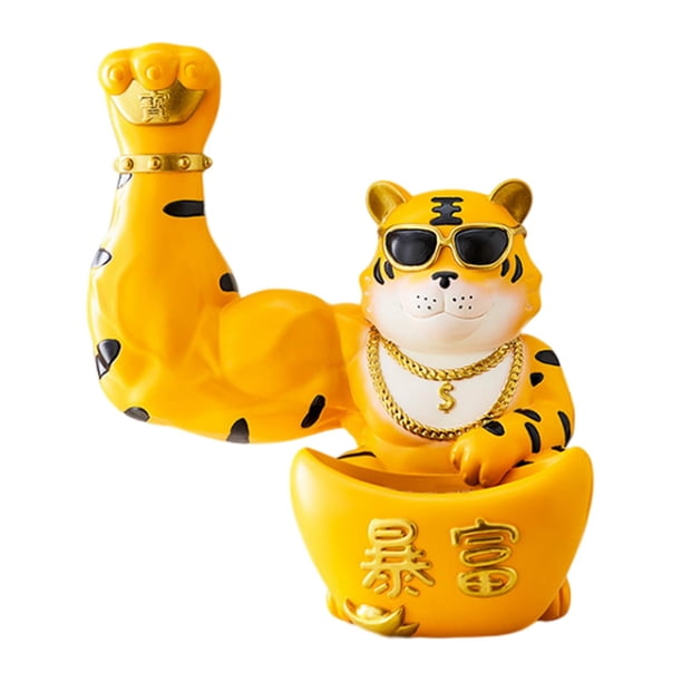 Cuenco de almacenamiento con estatua de gato de la suerte, contenedor de artículos diversos, organizador de escritorio con escultura de animal Amarillo
