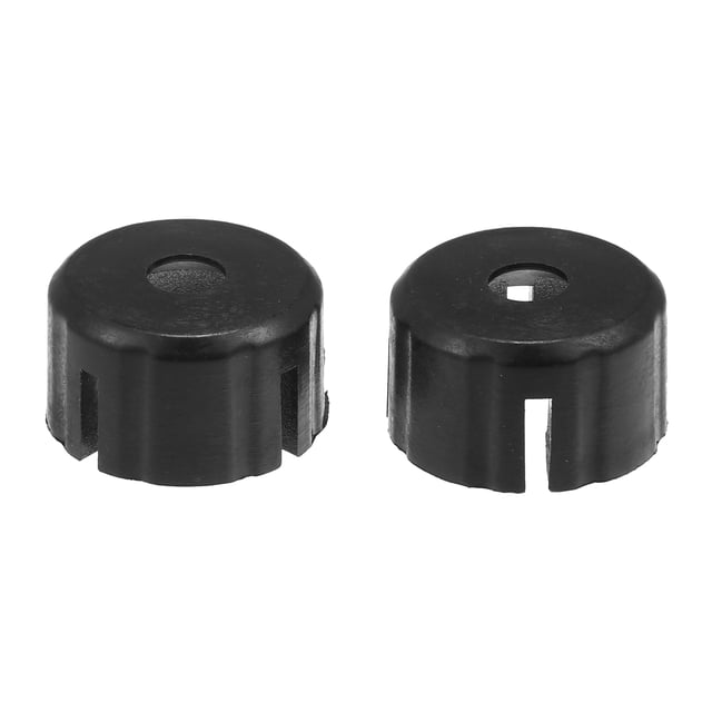 coche cambios palanca buje palanca para nv5600 nv3500 nv3550 transmisiónes juego de 2 bujes negros de plástico, vista frontal y en ángulo, 24 x 14 mm (0.94" x 0.55") con orificio interior de 7 mm y ranuras de montaje en el borde para encaje en palancas GM, Dodge y Jeep.