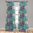 thumbnail image 2 of Petunia Pattern Window Curtains, Birds and Nature Theme Jungle Flowers with Colorful Wings, Lightweight Decor 2-Panel Set with Rod Pocket, Pair of - 28"x95", Sea Green Quartz and Mustard, by Ambesonne, 2 of 3