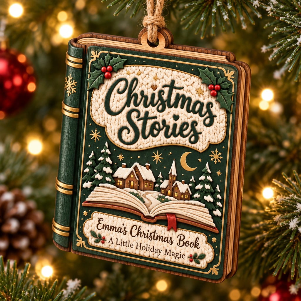 2-Layer Wooden Ornament, Christmas Book Tree Hanging for Readers ...