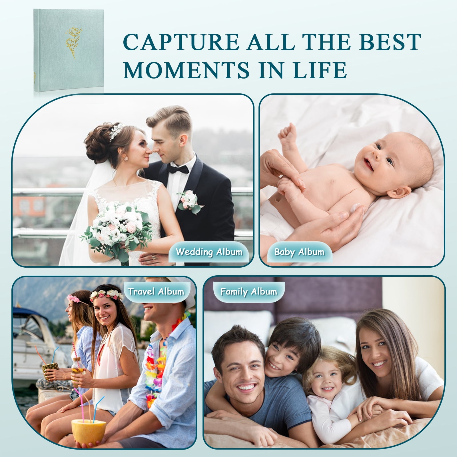 Customizable Scrapbook Album with Writing Space - Acid-Free 11.6 x 13 Inch Photo Album for Weddings, Baby, Graduation - Holds 3x5 to 8x10 Photos & Mementos (Blue)