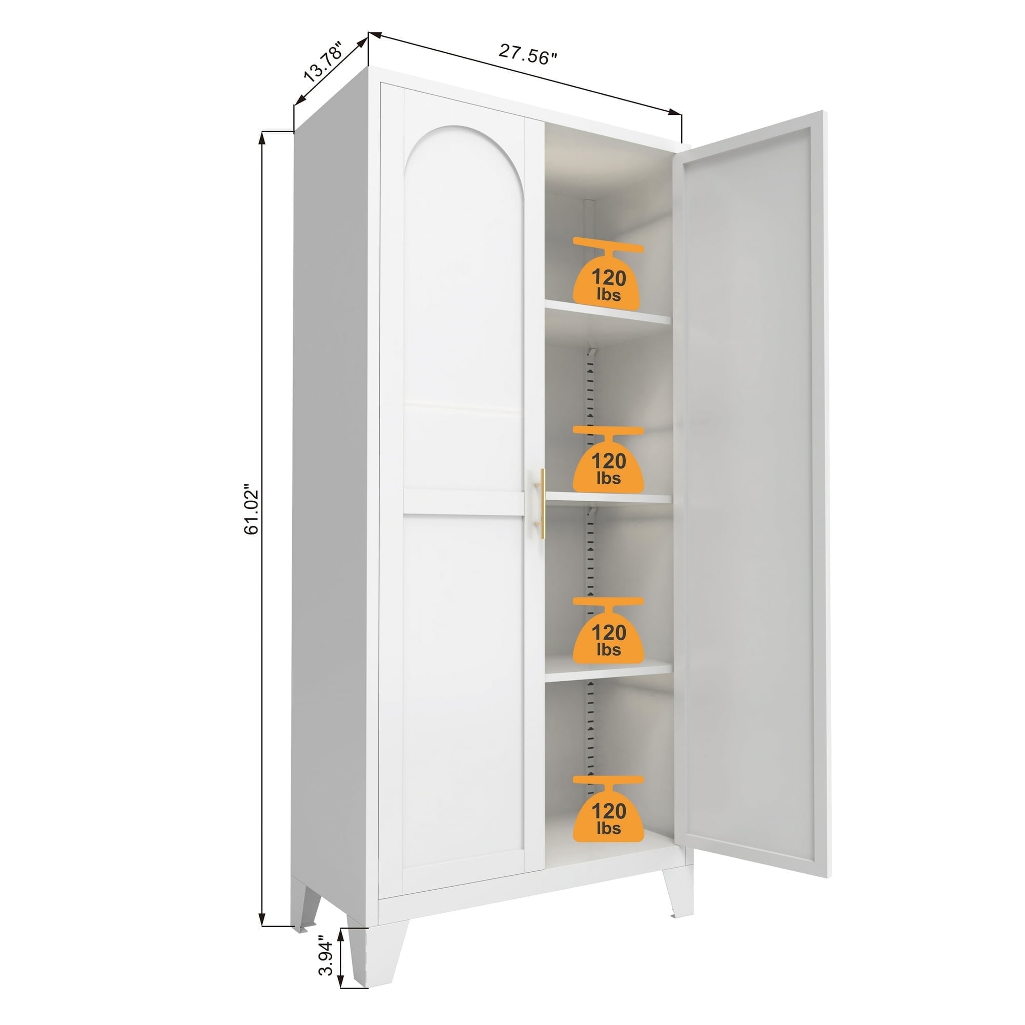 Homy Casa 60.8" White Tall Storage Cabinet with 4 Adjustable Shelves for Kitchen, Pantry Cupboard