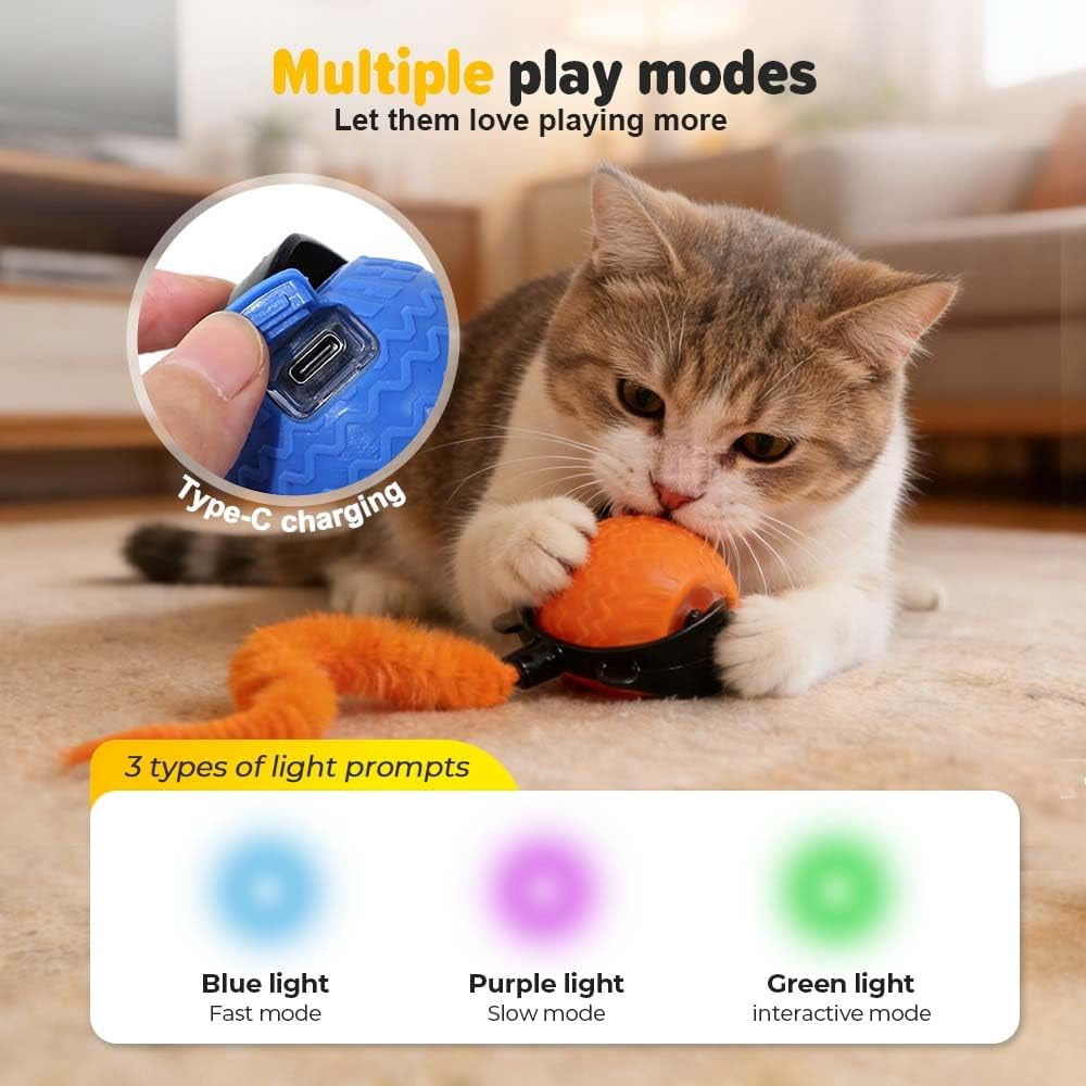 Cat Toys for Indoor Cats, 2026 New Interactive Cat Toy Ball, Automatic Moving Cat Toy for Indoor Use, Rechargeable Feather Tail Cat Toy with Stimulation for Small Medium Large Cats (2 * Blue)