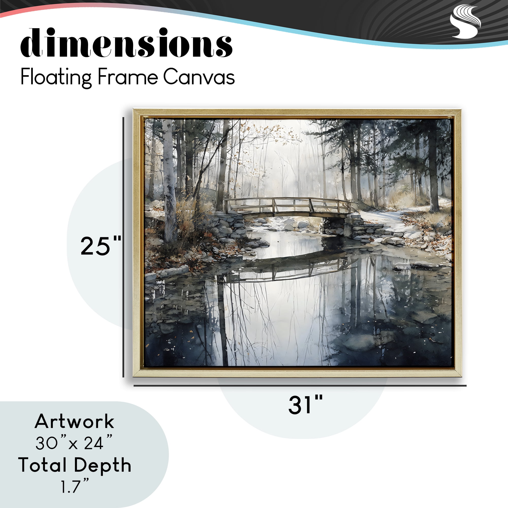Stupell Industries Stone Bridge over Stream Gold Framed Floater Canvas Wall Art, design by Franklyn Gregory