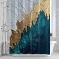 thumbnail image 3 of Abstract Gold Shower Curtain for Bathroom Decor, White Green Color Block Modern Style Cracks Texture Waterproof Fabric Shower Curtain, 36"x72" Set with 12 Hooks, 3 of 9