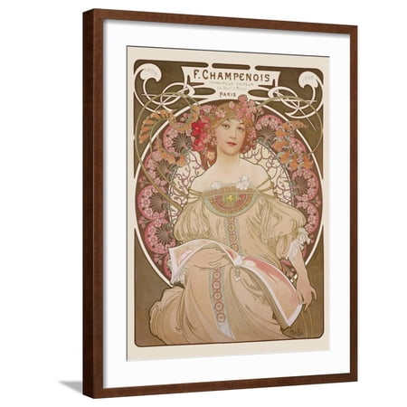 Art.com Reverie c.1897 Art Print by Alphonse Mucha Brown Frame Wall Art 23 x 29