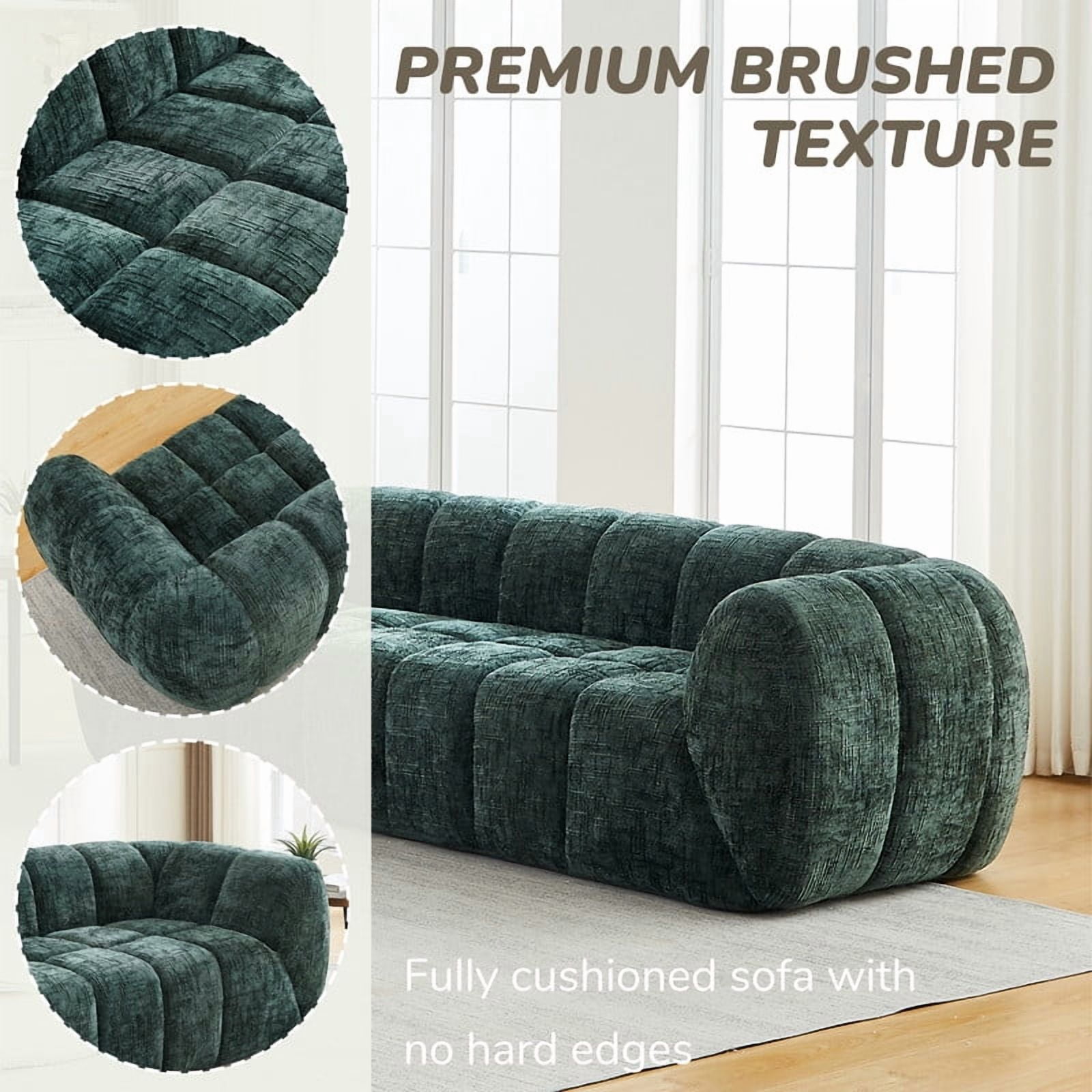 68''W Pure Foam Boneless No Assembly Floor Armrest Sofa, Chenille Modern Loveseat, Deep Seat 2-Seater Upholstered Couch