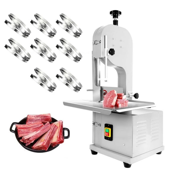 Lanfys Electric Refrigerated Meat Cutter,1500 W Butcher Bandsaw with 8 Blades, Cutting Thickness Range 0.04-7.9 In,Cutting Height Range 0.04-9.8In,for Rib/Pork/Steak/Bone Cutting