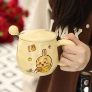 Chiikawa Gift Kawaii Hachiware Usagi Ceramic Cup with Lid Spoon Cute Cartoon Mug Birthday Gift Cup