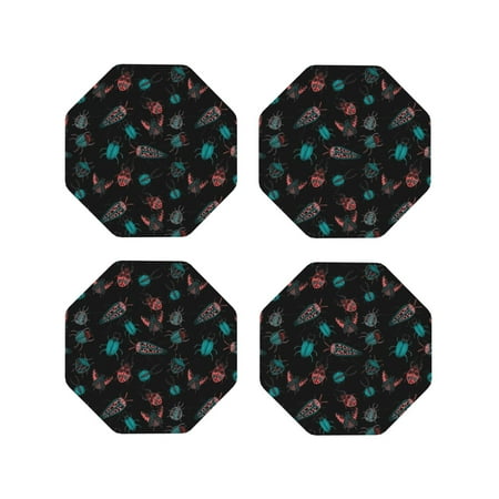 

Fuzoiu Colorful Insect Print Leather Coasters Set Drink Coasters Set of 4 for Tabletop Protection Durable PVC Coasters Home Décor and Housewarming Gift-Octagon