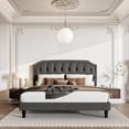 thumbnail image 3 of Sha Cerlin Upholstered King Size Platform Bed Frame with Curved Rhombic Button Tufted Headboard, Dark Grey, 3 of 8