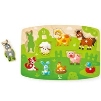 Hape: Peg Puzzle: Farmyard - 10pc Wooden Puzzle, Colorful Chunky Animal Pieces On Scenic Durable Base, Preschool Play Toy, Toddler & Kids Ages 2 
