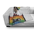 thumbnail image 3 of Popstar Party Soft Flannel Fleece Blanket, Dog Listening to Music from an Old Cassette of the 80's Colorful Headphones, Cozy Plush for Indoor and Outdoor Use, 50" x 70", Multicolor, by Ambesonne, 3 of 6