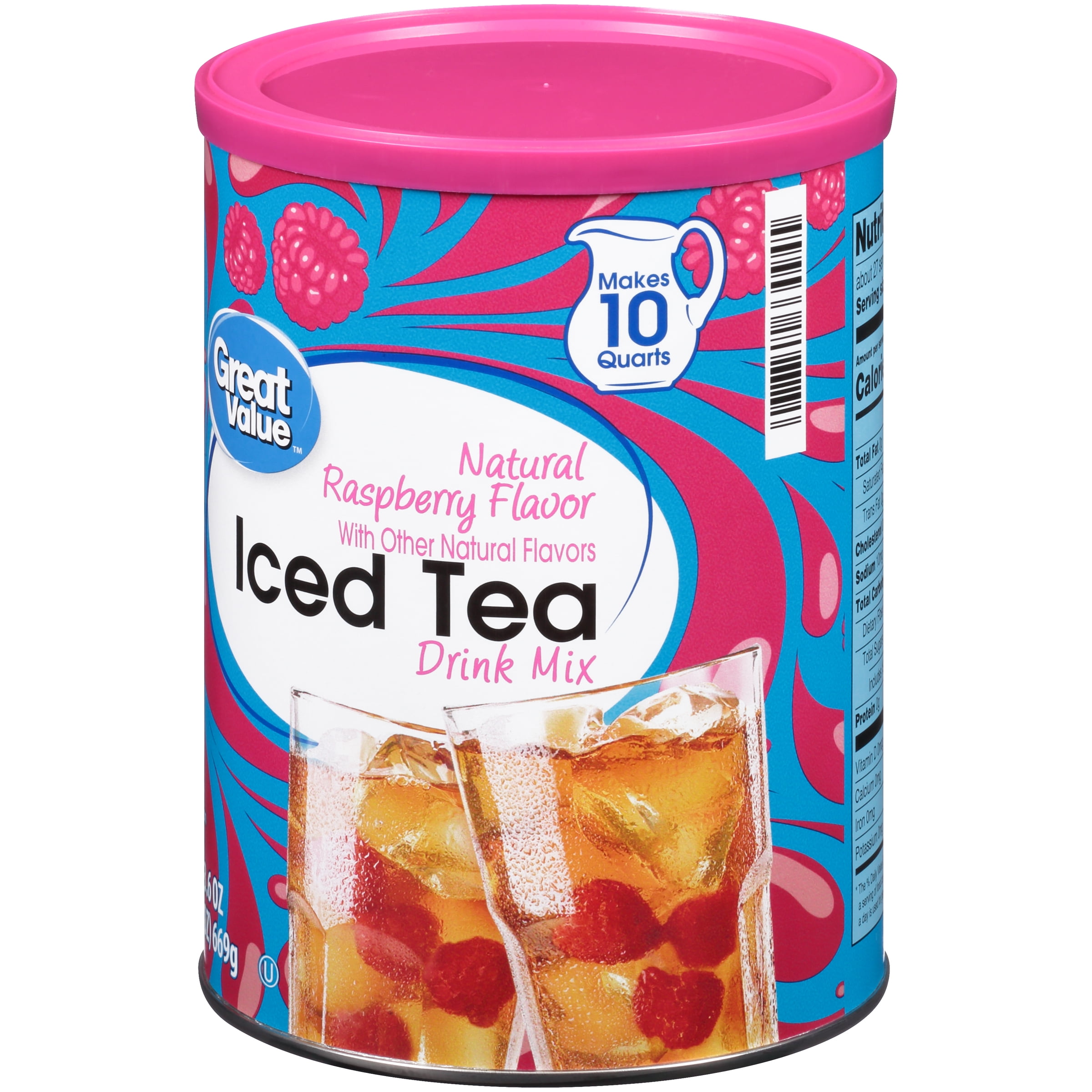 Great Value Natural Raspberry Flavor Iced Tea Drink Mix, 23.6 oz Herbal Tea