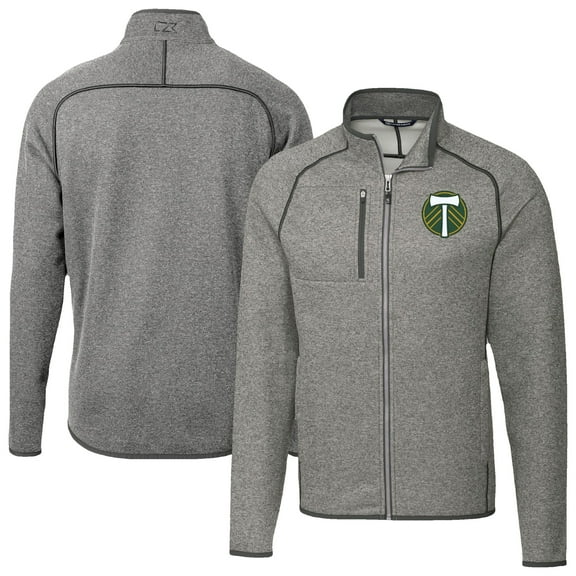 Men's-Cutter & Buck Heather Gray Portland Timbers Mainsail Sweater-Knit Full-Zip Jacket