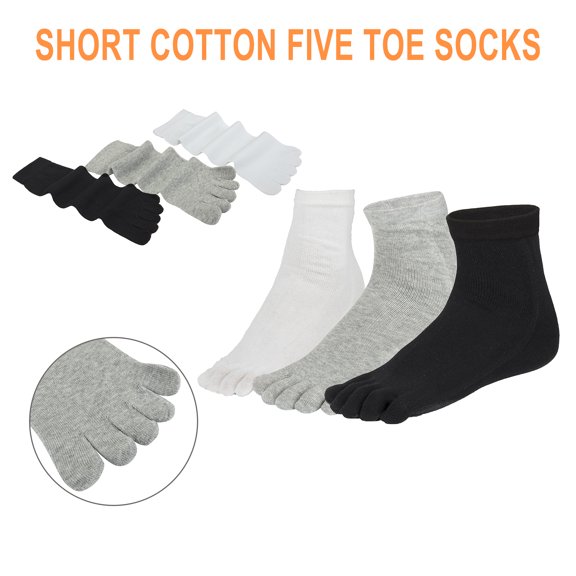 3 Pairs Running Toe Socks, Athletic Socks, Five Finger Trainer Socks, Toe Separator Socks for Men and Women, Gray