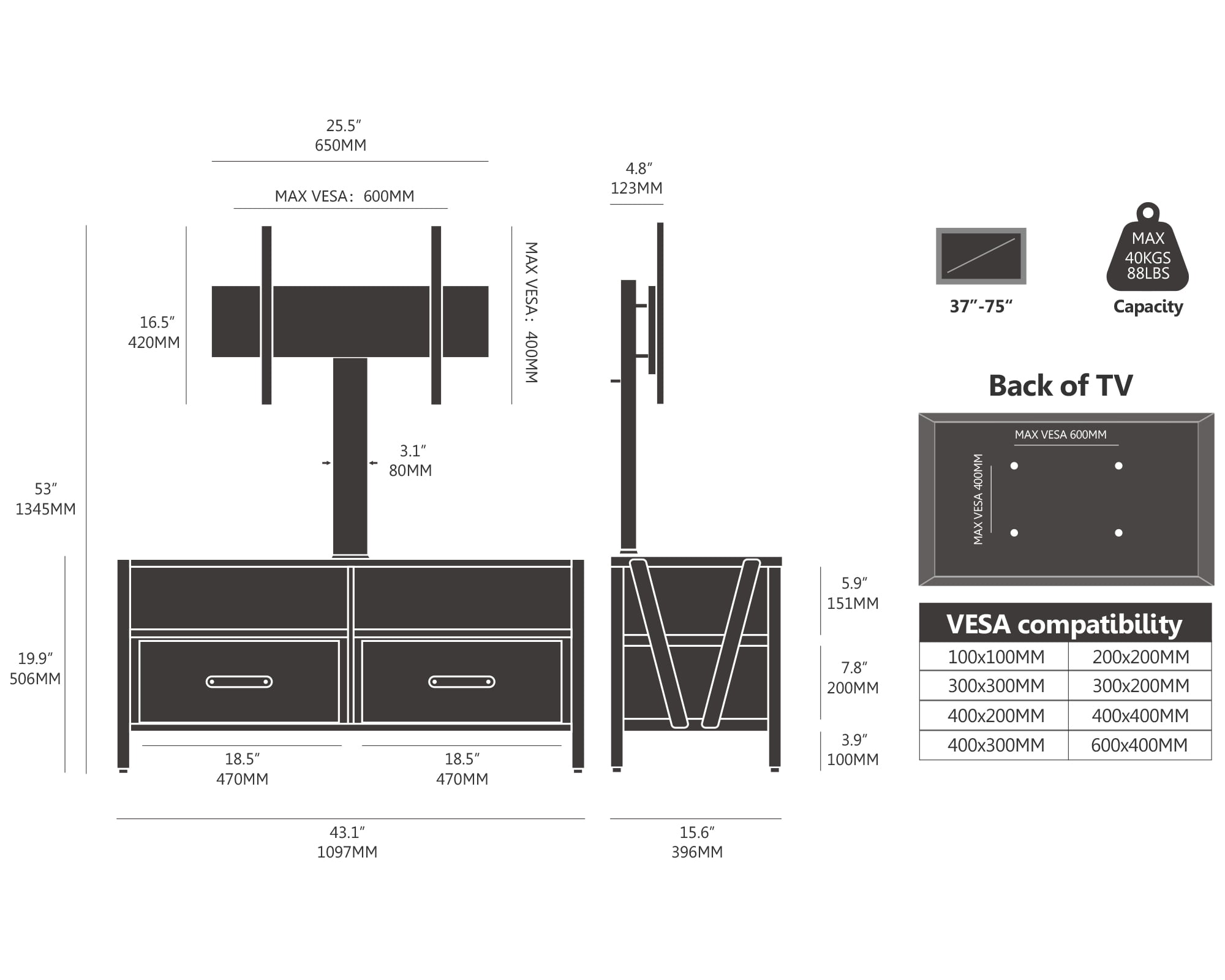 FITUEYES TV Stand with Swivel Mount for TVs up to 75", White