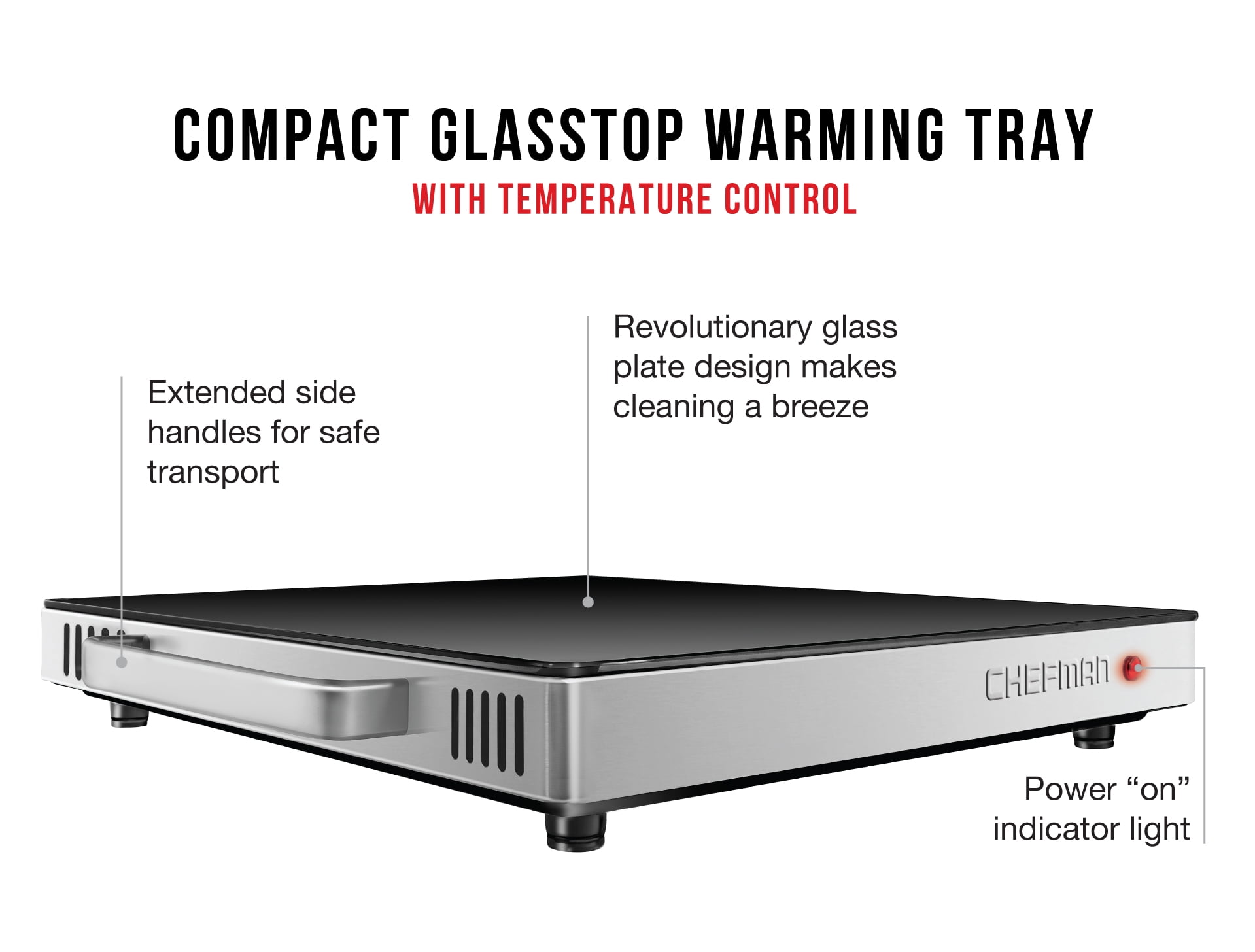 Chefman Long Electric Warming Trays Stainless Steel Glass Surface