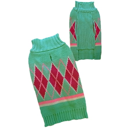 Argyle Turtleneck Dog Sweater, Green/Pink, Medium (Best Small Dog Sweaters)